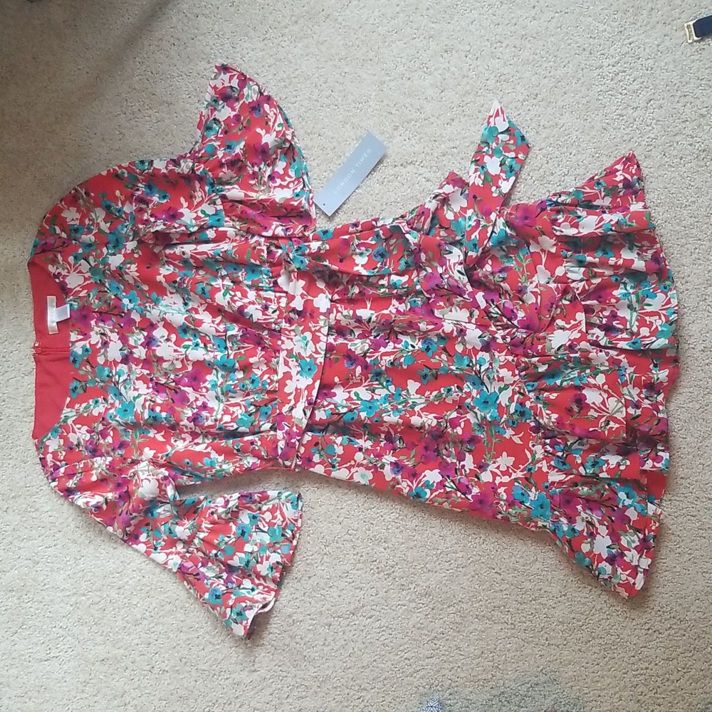 NWT London Times dress, Size 4, Red, Blue, Purple and Cream